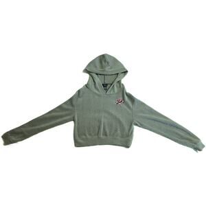 Rue21 Womens Cropped Hoodie Sweatshirt Size XS Green Long Sleeve Pullover